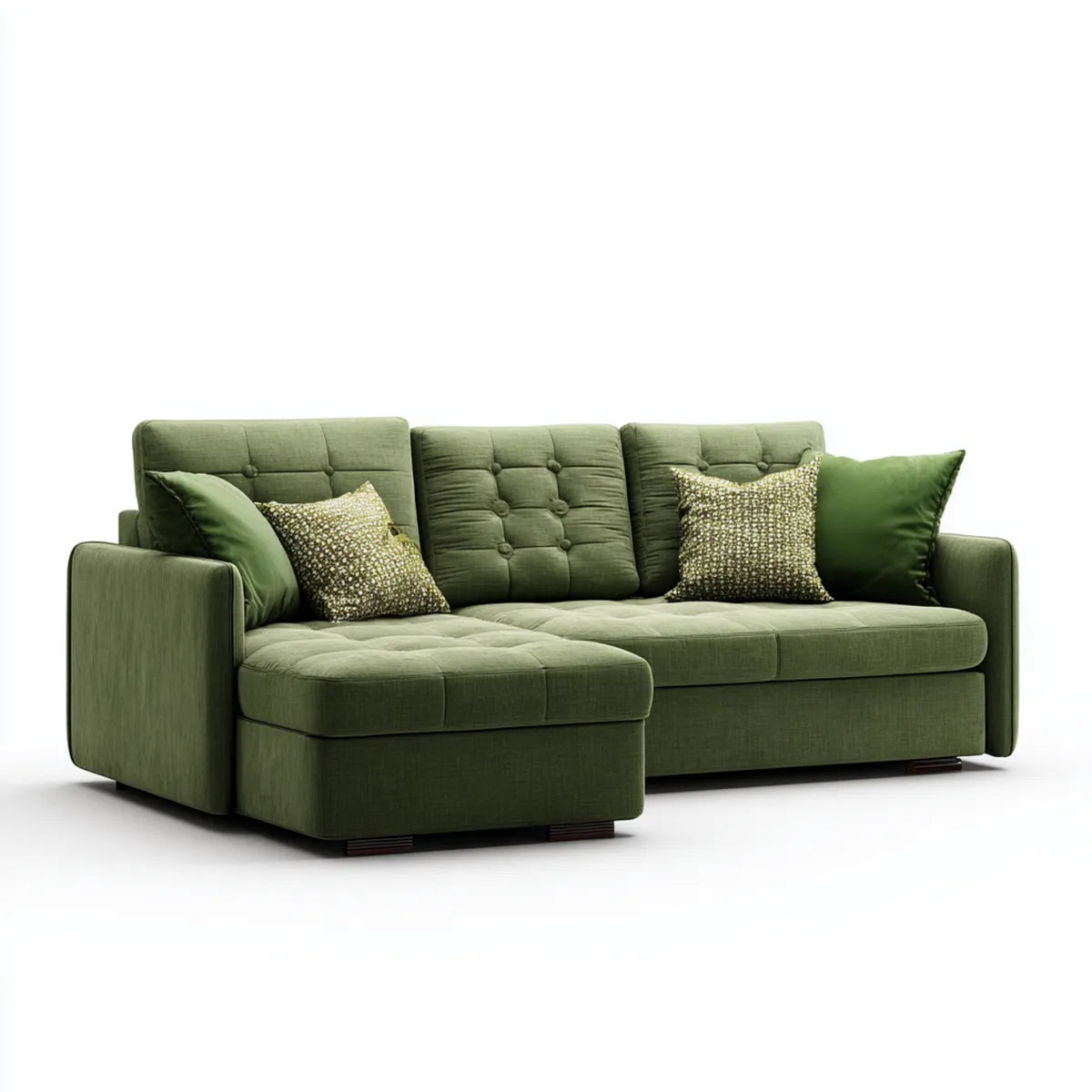 Sofa, Kanapa narożna z zielonym półwyspem z 3 miejscami w efekt aksamitu poliestrowego 240 x 155 x 85 cm