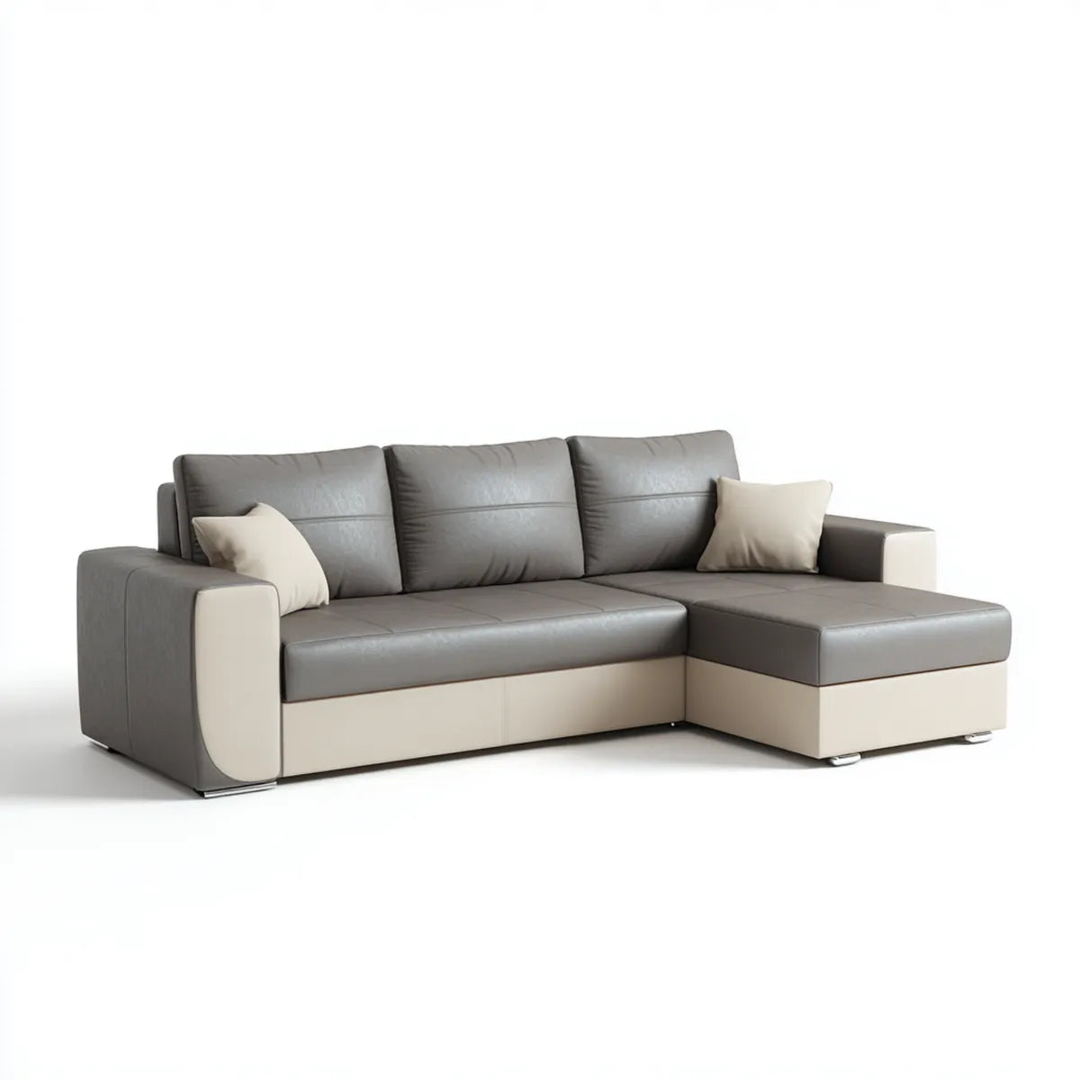 Sofa narożna 3 fotele szare i beżowe ze skóry syntetycznej PU 260 x 160 x 88 cm
