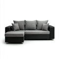 Sofa, Kanapa narożna 3 miejsca szaro-czarne z półwyspem 240 x 145 x 85 cm w poliestrze i PU
