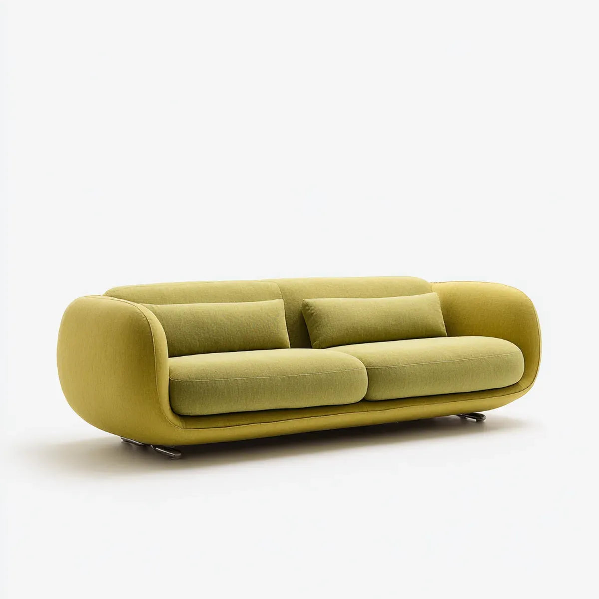 Sofa 3-osobowa, oliwkowozielona 220 x 95 x 78 cm w poliestrze o zaokrąglonym kształcie