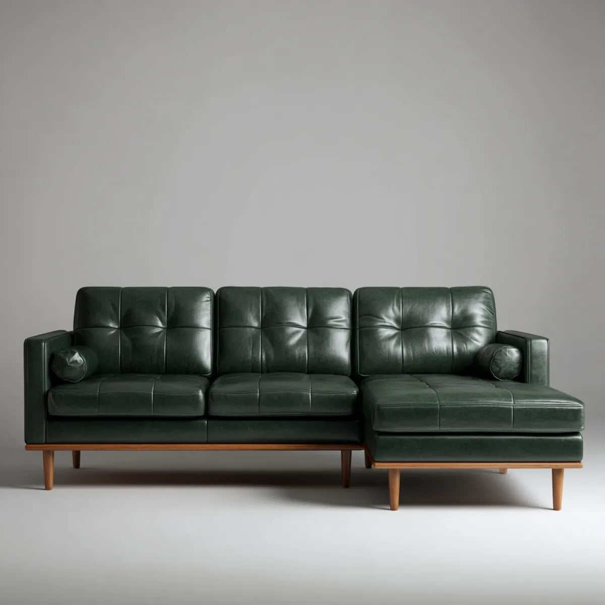 Sofa, Kanapa narożna 3 fotele z ciemnozielonym półwyspem ze skóry syntetycznej PU 270 x 160 x 85 cm