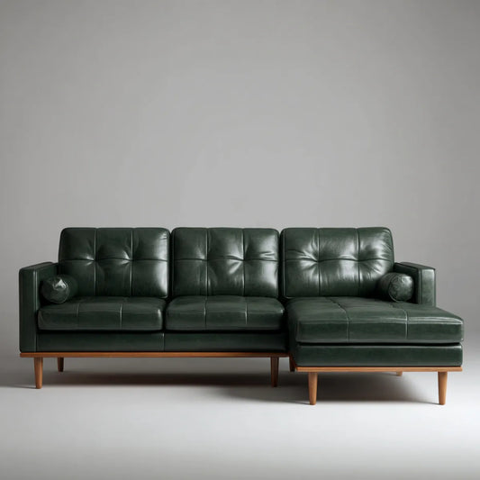 Sofa, Kanapa narożna 3 fotele z ciemnozielonym półwyspem ze skóry syntetycznej PU 270 x 160 x 85 cm