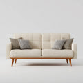 Sofa 2 beżowe poliestrowe fotele z litymi nogami z drewna 160 x 85 x 88 cm prostokątne