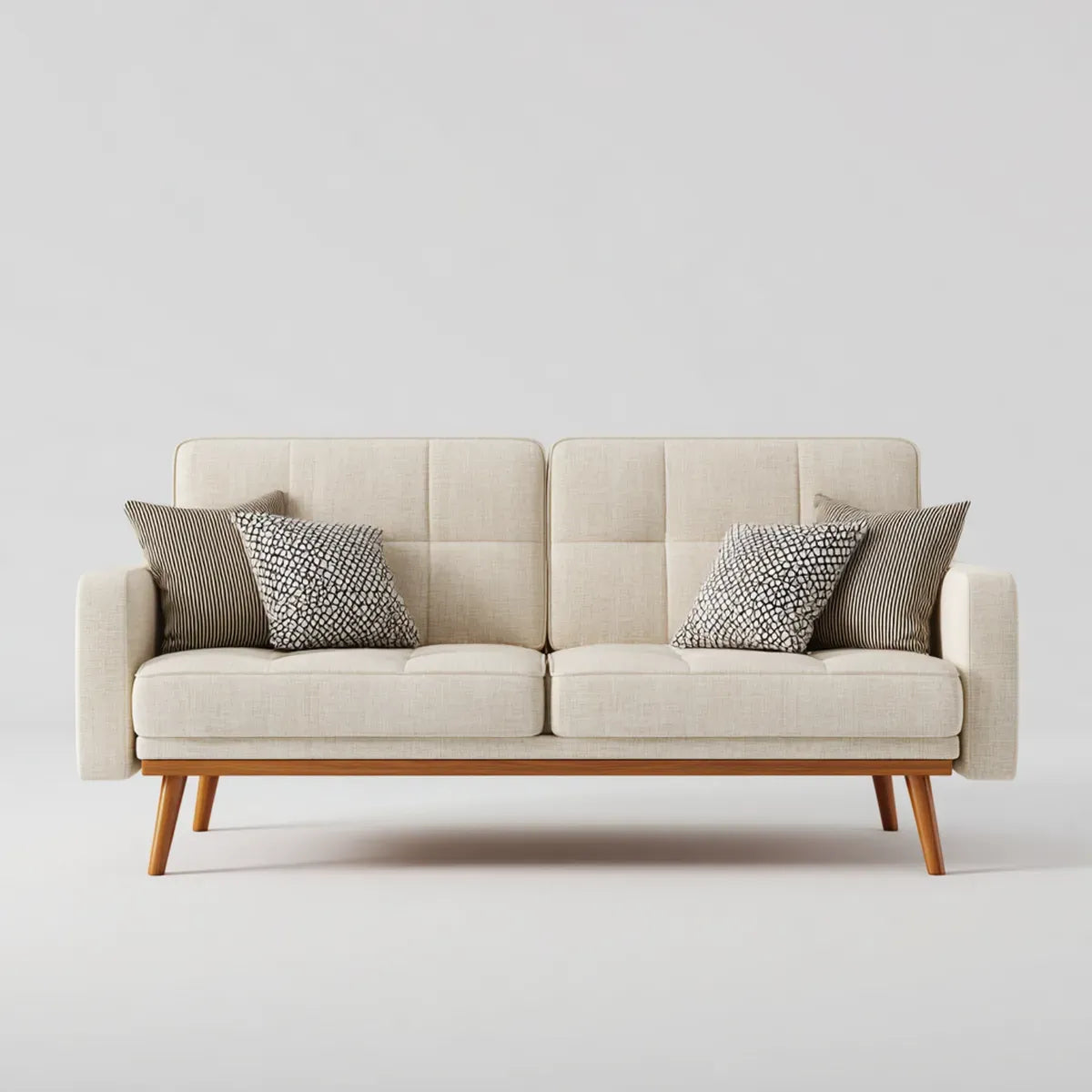 Sofa 2 beżowe poliestrowe fotele z litymi nogami z drewna 160 x 85 x 88 cm prostokątne