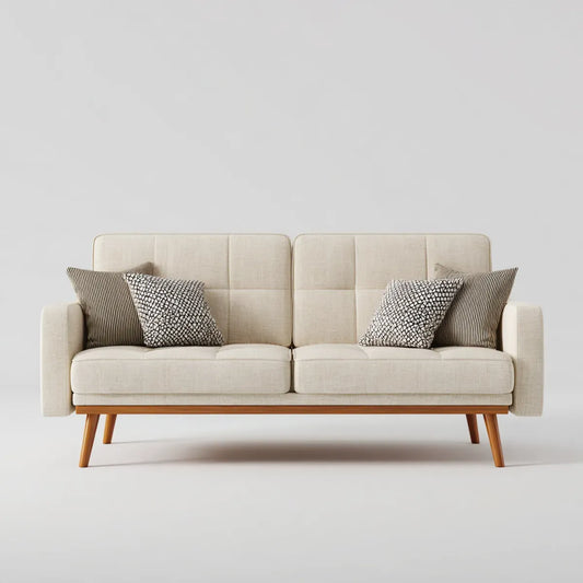 Sofa 2 beżowe poliestrowe fotele z litymi nogami z drewna 160 x 85 x 88 cm prostokątne