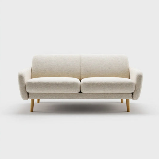Sofa 2 beżowe fotele 150 x 85 x 82 cm z poliestrową powłoką i nogami w kształcie prostokątnym z litego drewna