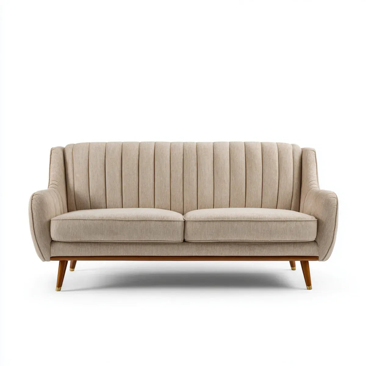 Sofa 2 beżowe miejsca 170 x 85 x 88 cm w poliestrze z litym drewnianym ramą kształt liniowy