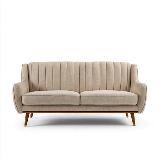Sofa 2 beżowe miejsca 170 x 85 x 88 cm w poliestrze z litym drewnianym ramą kształt liniowy