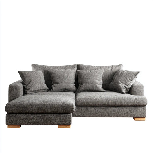 Sofa, Rożna sofa 3 miejsca szary z krzesełkowym longiem lewo 250 x 160 x 85 cm poliestrowa powłoka L kształt
