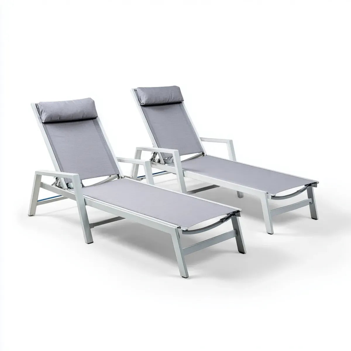 Leżanka ogrodowa, Zestaw 2 regulowanych opalenizn szarych w aluminium i prostokątnym textilene 186 x 58 x 53- 88 cm