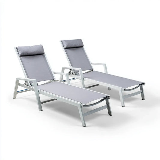 Leżanka ogrodowa, Zestaw 2 regulowanych opalenizn szarych w aluminium i prostokątnym textilene 186 x 58 x 53- 88 cm