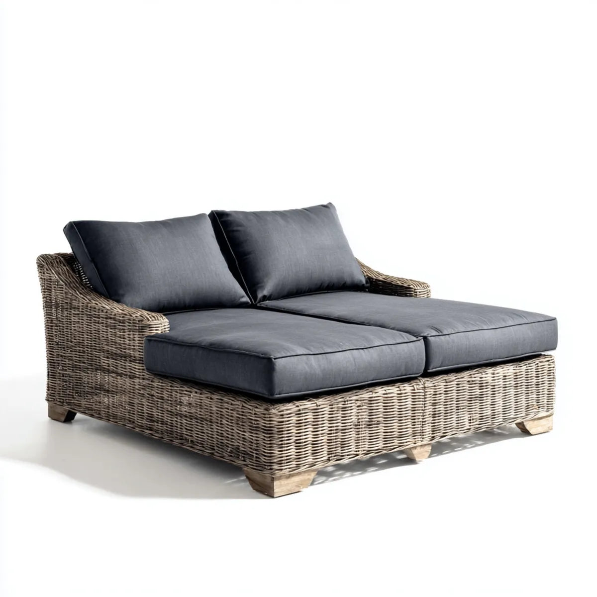 Leżanka ogrodowa, Podwójny antracyt opalający szary, pleciony rattan 160 x 95 x 75 cm prostokątna
