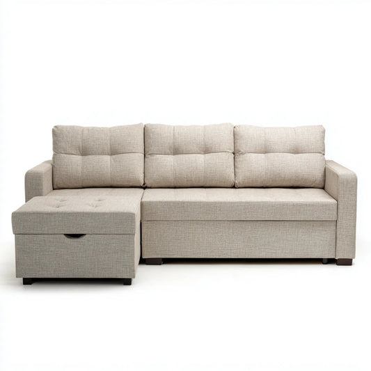 Sofa, Stojak narożny 3 beżowe fotele 230 x 145 x 85 cm w prostokątnym kształcie poliestru
