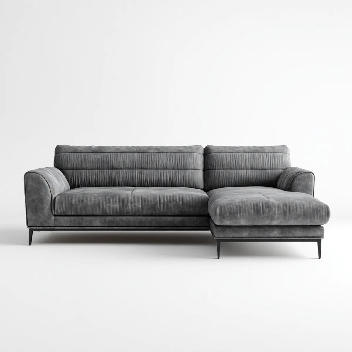 Sofa, Kanapa narożna 3 fotele z szezlongiem prawej szarej antracytu mikrofibry poliestru 280 x 165 x 85 cm
