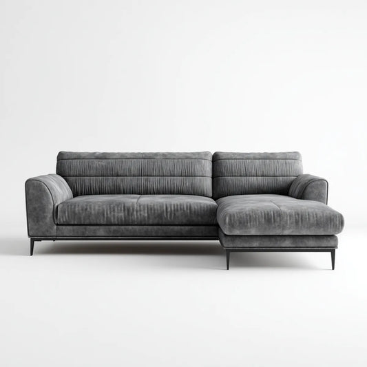 Sofa, Kanapa narożna 3 fotele z szezlongiem prawej szarej antracytu mikrofibry poliestru 280 x 165 x 85 cm
