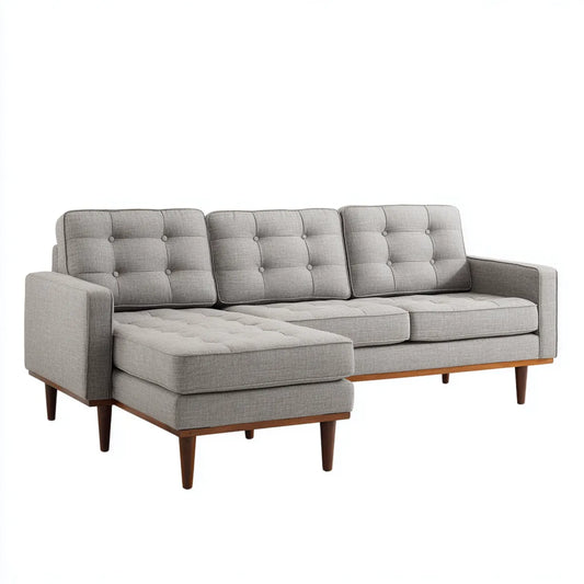 Sofa, Rożna sofa 3 miejsca szary z krzesełkowym longiem lewo w kształcie poliestru 230 x 150 x 85 cm