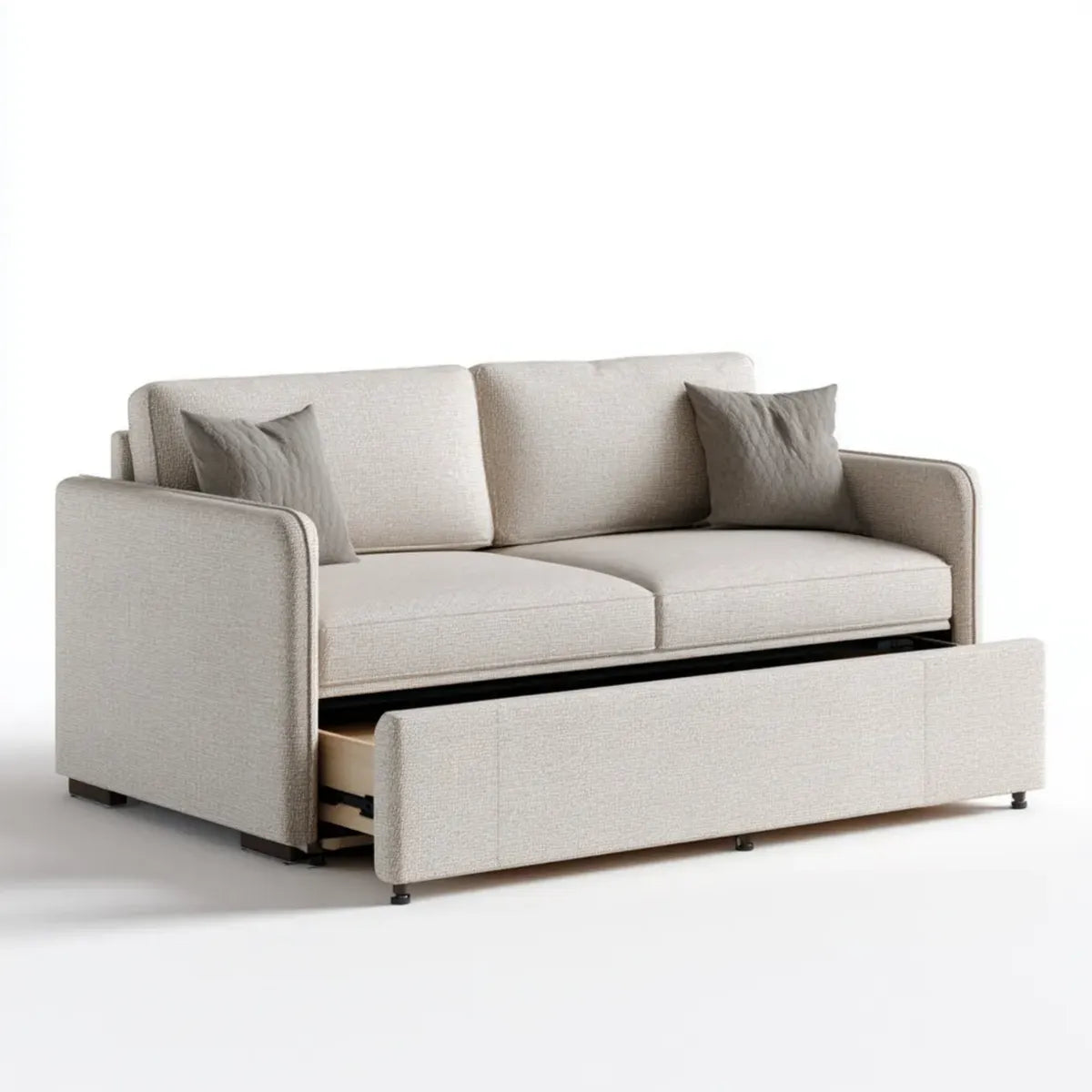 Sofa łóżko wysuwane 2 beżowe miejsca 170 x 90 x 85 cm w prostokątnym poliestrze