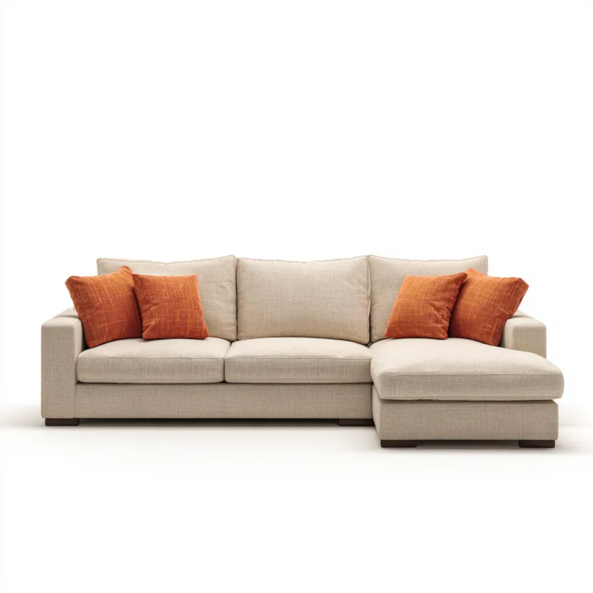 Sofa, Kanapa narożna 3 fotele z szewcem z prawej beżowej 280 x 160 x 85 cm w poliestrze