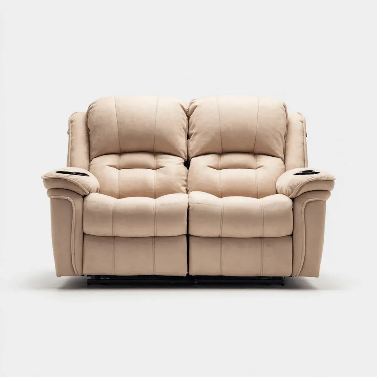 Sofa, rozkładana sofa 2 fotele beżowe skórzane PU z uchwytami na kubki 165 x 95 x 102 cm