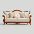 Sofa 2 klasyczne kości słoniowej i orzecha włoskiego 180 x 90 x 110 cm w litym drewnie i w kształcie poliestru
