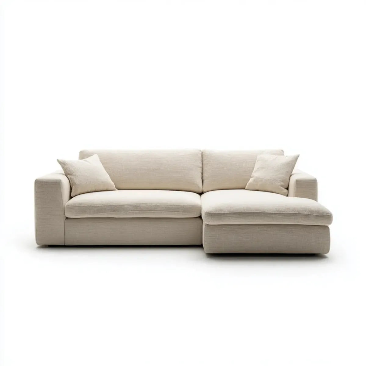 Sofa, Kanapa narożna 3 fotele z szewcem z prawej beżowej 250 x 160 x 85 cm w kształcie poliestru L
