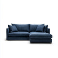 Sofa, Kanapa narożna 3 granatowe miejsca z szewcem z prawej poliestru 250 x 160 x 85 cm