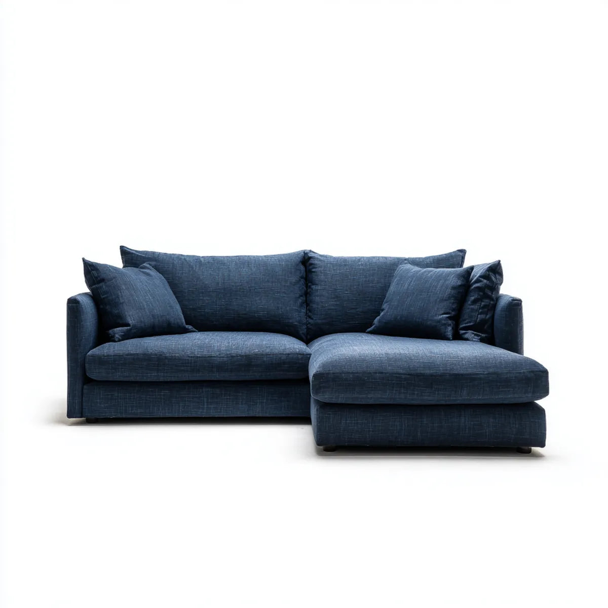 Sofa, Kanapa narożna 3 granatowe miejsca z szewcem z prawej poliestru 250 x 160 x 85 cm