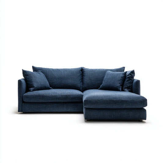 Sofa, Kanapa narożna 3 granatowe miejsca z szewcem z prawej poliestru 250 x 160 x 85 cm