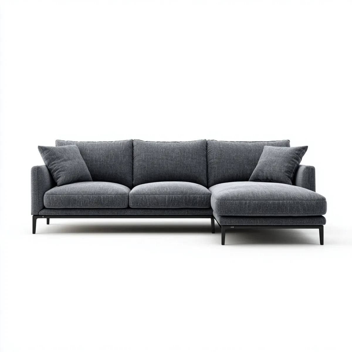 Sofa, Kanapa narożna 4 ciemnoszare miejsca z krzesełkiem w prawej 280 x 160 x 85 cm w kształcie poliestru L