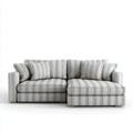 Sofa z krzesełkowym longiem w prawo 3 miejsca szaro-białe paski poliester 230 x 150 x 88 cm