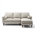 Sofa, Kanapa narożna 3 fotele z szewcem z prawej beżowej 240 x 150 x 85 cm w kształcie poliestru L