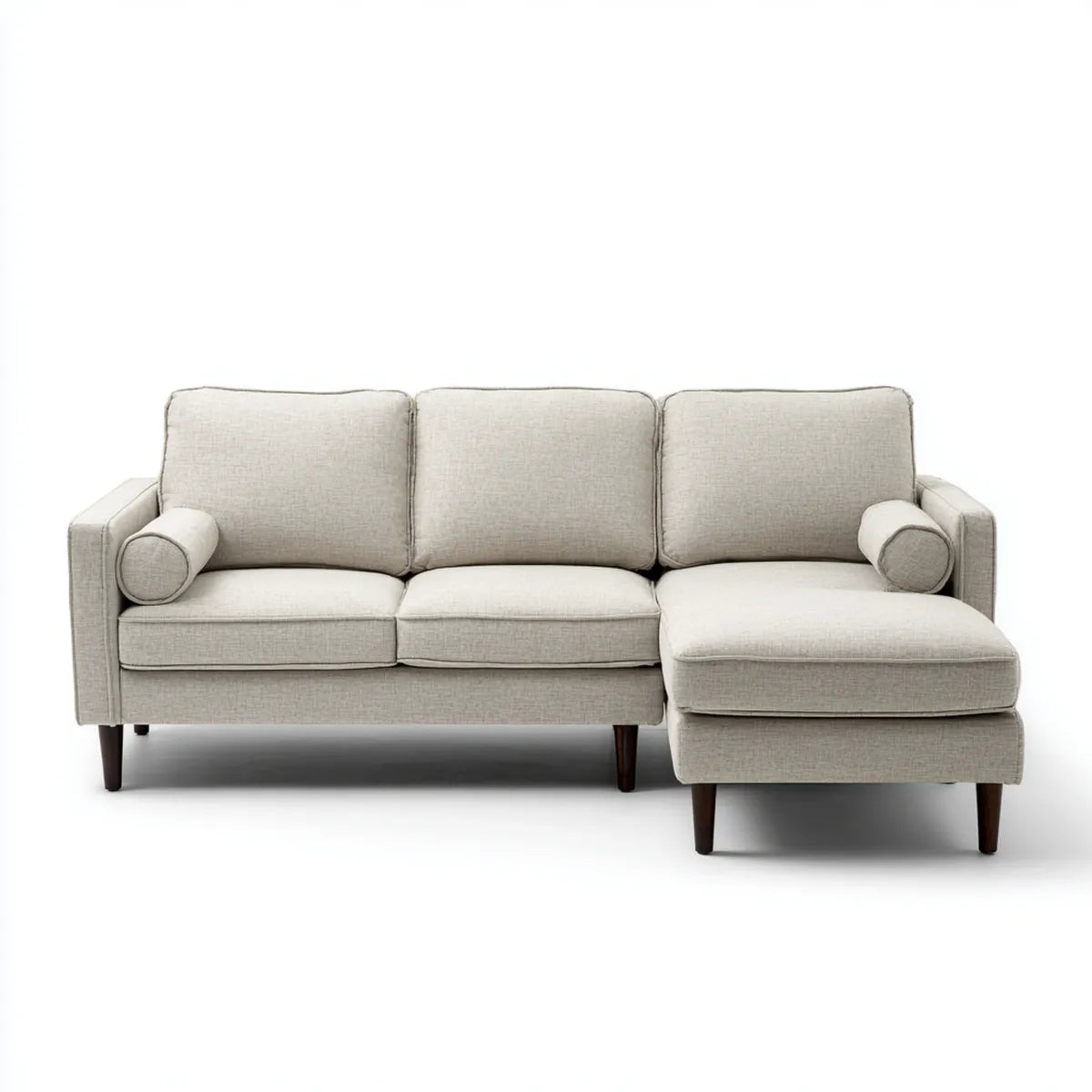 Sofa, Kanapa narożna 3 fotele z szewcem z prawej beżowej 240 x 150 x 85 cm w kształcie poliestru L