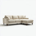 Sofa, Rożna sofa 3 beżowe fotele z siedzeniem w prawo 250 x 160 x 85 cm w poliestrze i litym drewnie