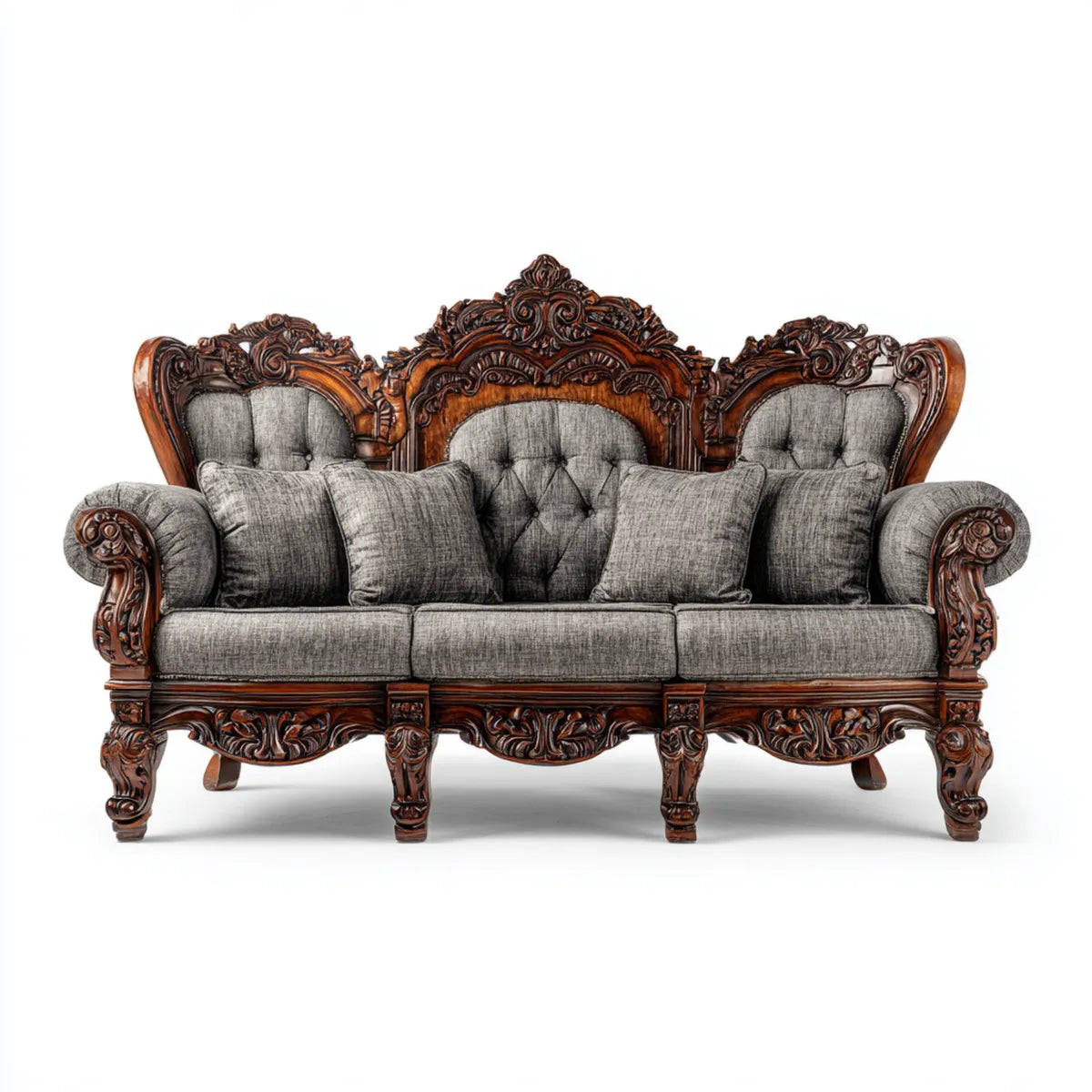 Sofa, 3-fotela szara 230 x 95 x 125 cm lite drewno poliestrowe proste kształt