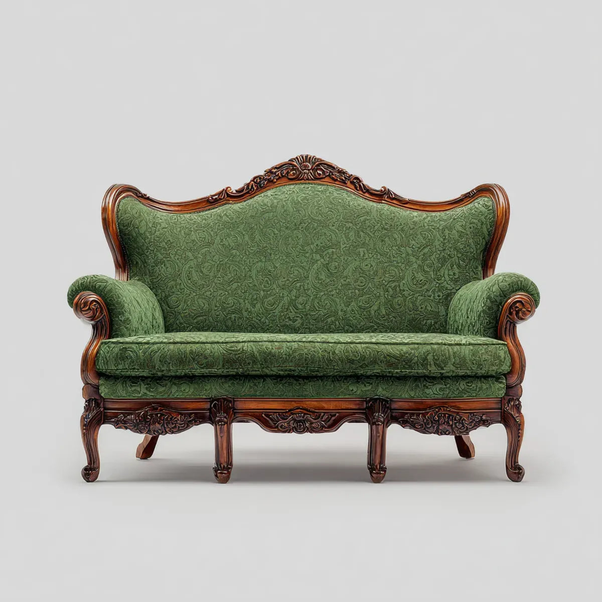 Sofa, 2-kanapa fotela zielony 150 x 78 x 112 cm poliester- jaccard lite drewno zakrzywiony kształt