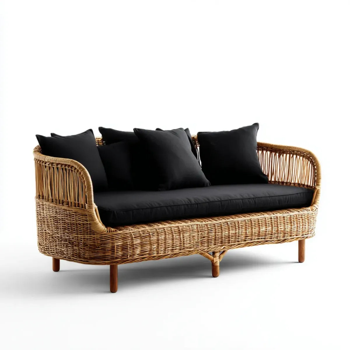 Sofa ogrodowa, Taras sofa 3-fotelik naturalny Brązowy czarny 180 x 75 x 80 cm rattan prostokątna