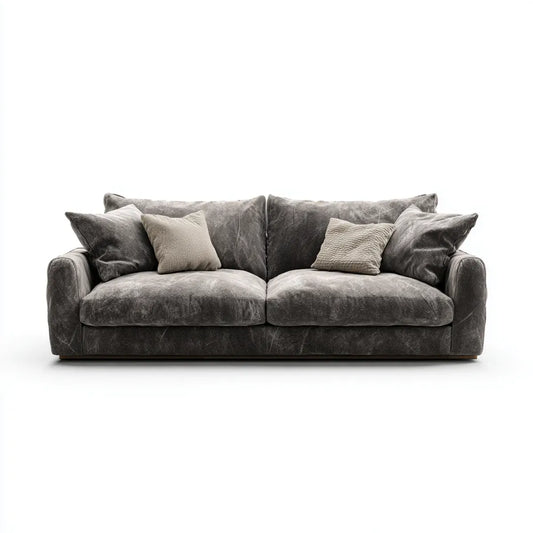 Sofa, 2-osobowy szary antracyt aksamitna sofa w prostokątnym poliestrze 220 x 100 x 85 cm