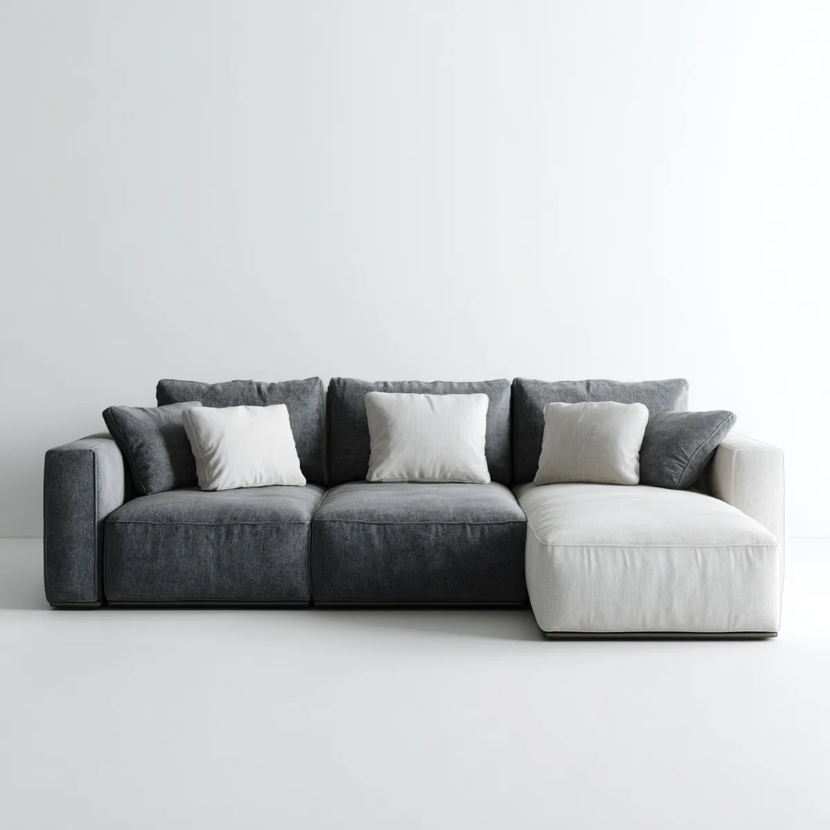 Sofa, Kanapa narożna 3 fotele z krzesełkiem z prawym antracytem szarym i białym 280 x 160 x 70 cm w kształcie poliestru L